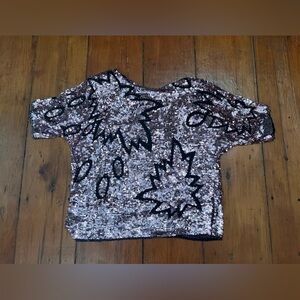 Vintage Medium Pink Sequin 100% silk loose top